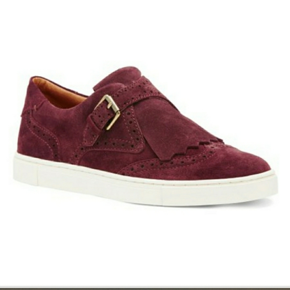 Frye Bordeaux Gemma Kiltie oiled suede leather Preppy slip-on buckle Sneaker 7
